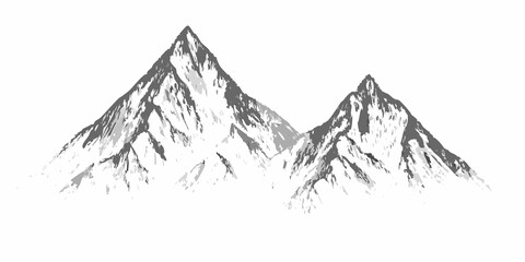 Mountain range sketch detailed pen and ink illustration on white background © MihirKumarMondal