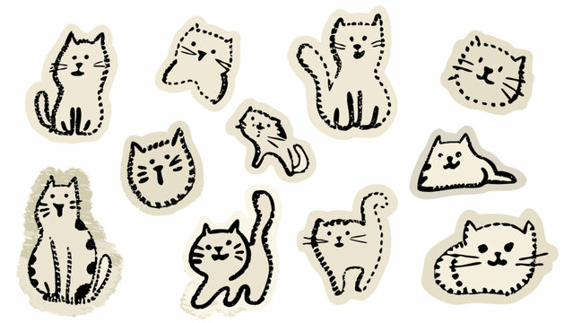 hand drawn cats collection whimsical sketch style on white background