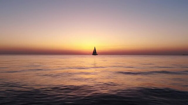 Extremely distant tiny boat silhouette with vast negative space ultra minimal luxury aesthetic 4K