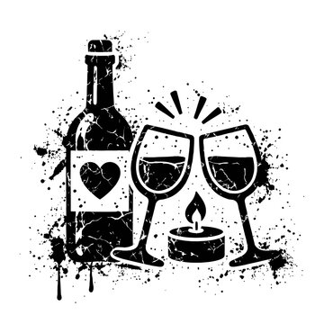 Romantic wine and candle setup for a cozy evening in with a heartwarming ambiance and love