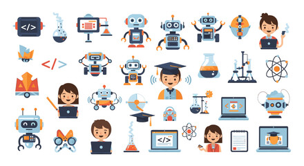 A cheerful robot character stands ready for innovation and futuristic solutions. Perfect for tech blogs, educational materials, or marketing campaigns © Pop