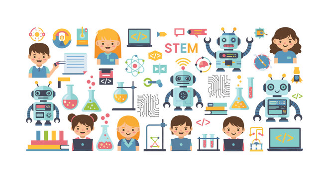 A playful image of a robot interacting with colorful building blocks, evoking innovation, creativity, and a future-focused mindset. Suitable for tech 