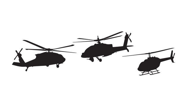 black and white silhouette set of helicopter very high quality vector illustration.