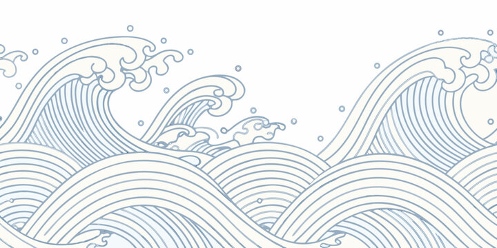 Blue line art of ocean waves with circular details