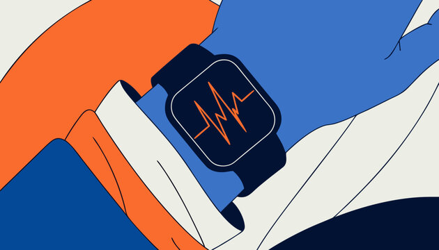 close up of a smart watch showing heart rate