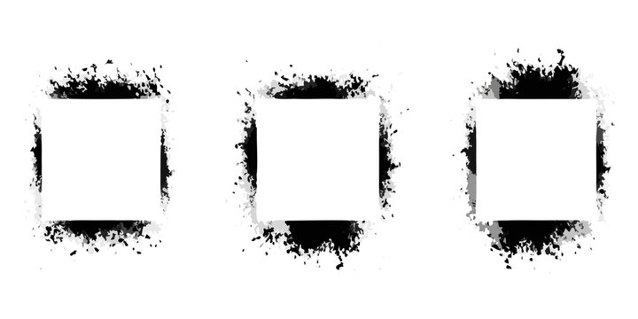 three black ink splatter borders isolated on white background
