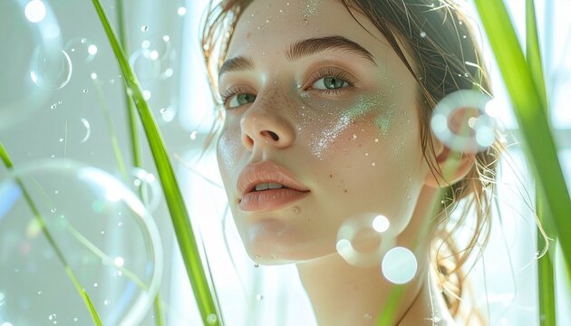 Ethereal beauty - A womans portrait amidst natures embrace and shimmering light.