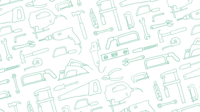 Carpentry hand tools sketch pattern background