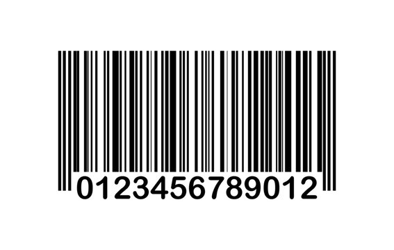 Vector illustration of a standard black and white barcode with numbers icon on a white background.