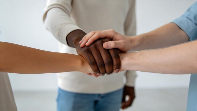 hands of diverse people stacked together