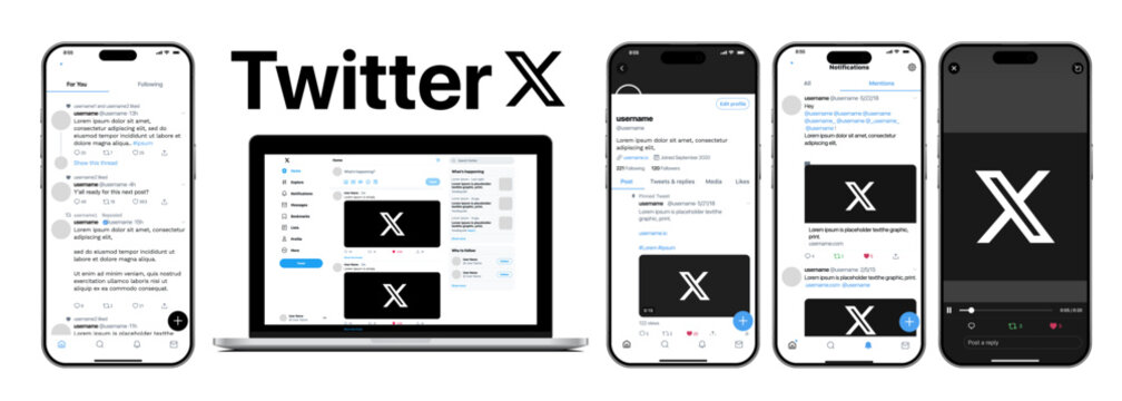 Twitter X  app template in smartphone and laptop.