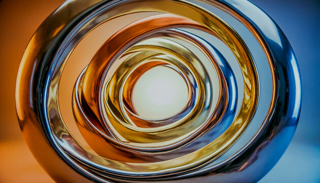 Abstract Swirling Metal Sculpture - Reflective Surface with Warm Lighting