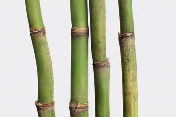Fototapeta premium Fresh Green Bamboo Stalks against a Plain White Studio Backdrop