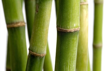 Obraz premium Close-Up of Green Bamboo Stalks on Plain White Studio Backdrop