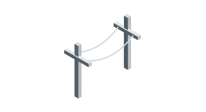 Isometric Vector Illustration of Utility Poles with Wires for Electricity and Telecommunication Infrastructure