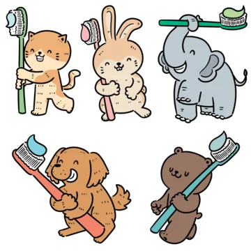 vector set of animal with toothbrush