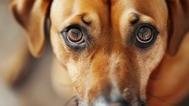 Heartwarming of a brown dog with a soulful expression looking at the camera. The dog's eyes are full of love and attention, making it an ideal for pet lovers or anyone seeking comfort in their pets.