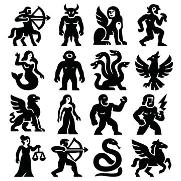 Collection of mythological creatures and figures from ancient Greek legends and astrology