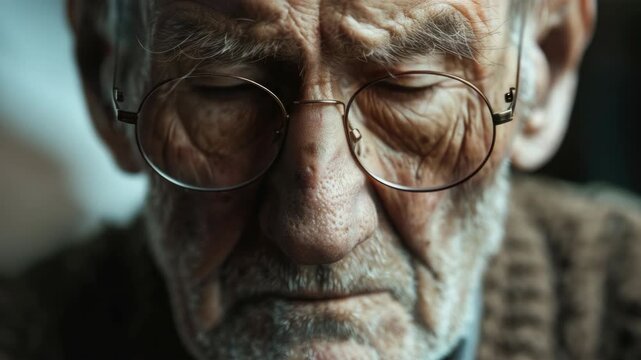 Old man wearing glasses with a thoughtful expression.