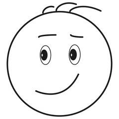 Fototapeta premium Happy face emoticon. Smiling character head. Content emotion vector. Joy expression symbol