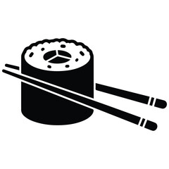 Japanese sushi roll with chopsticks silhouette icon for restaurant and food logo © MDANISUR
