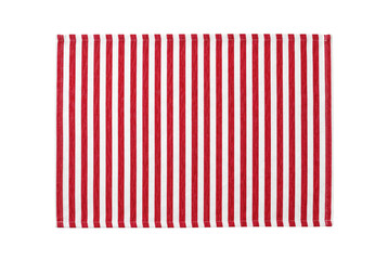 Obraz premium Red striped fabric placemat top view isolated. Tableware design mockup.