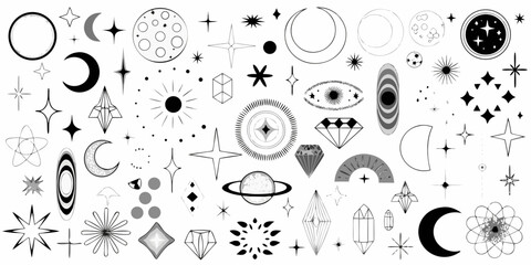 celestial icons and symbols collection black and white illustration © Etika