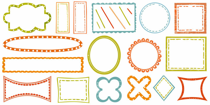 Assorted geometric frames and shapes in vibrant colors isolated