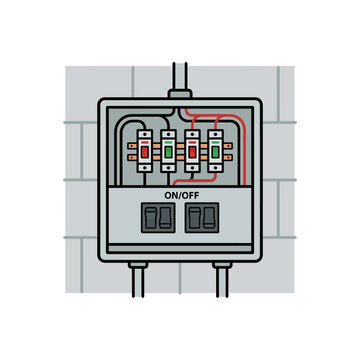 Simple electrical panel box icon on wall, clean industrial flat vector style