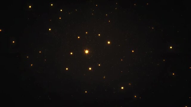The video depicts a dynamic visualization of a star cluster or a dense collection of celestial bodies