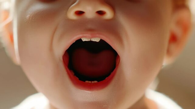 An innocent infant gazing into the distance with an open mouth, bathed in sunlight that creates a starburst effect around the eye.