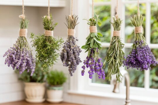 Fresh Lavender and Rosemary Bundles with Jute Twine Hanging