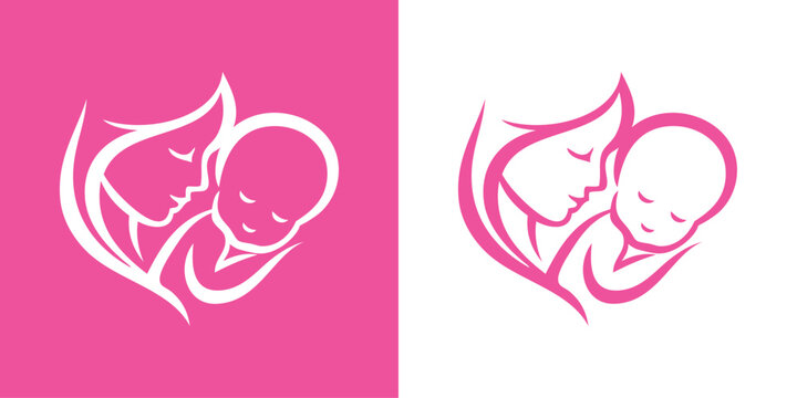 Logotipo con dibujo minimalista con l&iacute;neas de una madre abrazando a su hijo, para tarjetas y felicitaciones del D&iacute;a de la Madre