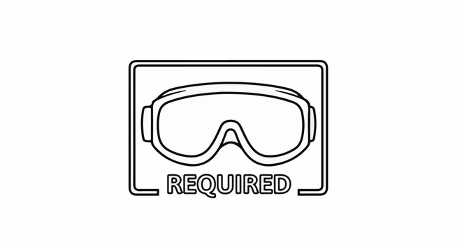 Line art icon of goggles with the word "REQUIRED" below them