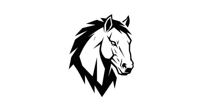 Powerful Horse Head Emblem Black and White.