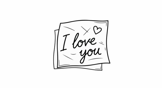 Hand-drawn note with "I love you" message and heart