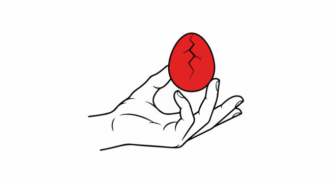 Hand holding a cracked red egg