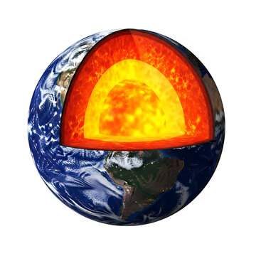 Cross-section of earth's layers with glowing core