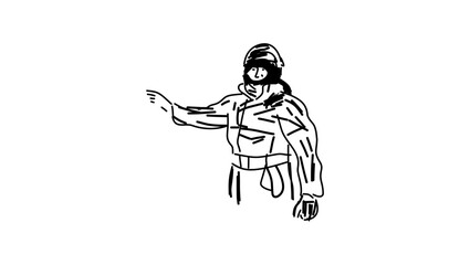 Obraz premium Firefighter after fire, black vector silhouette