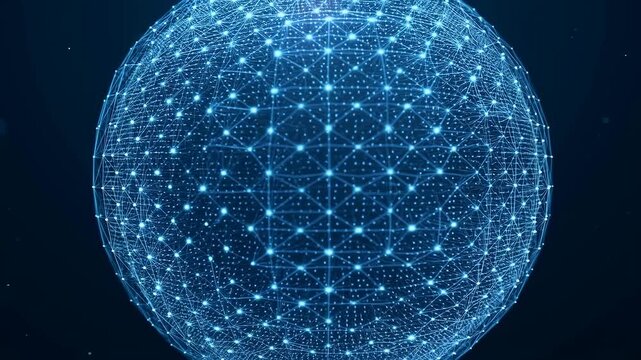 Abstract digital globe with interconnected nodes and lines representing global connectivity and data exchange. Visualizing the future of technology and communication