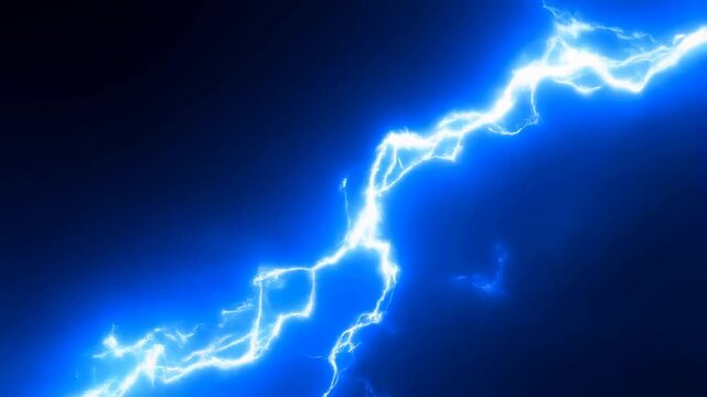 Dynamic blue lightning bolts illuminating the dark sky. Powerful natural phenomenon representing energy, electricity, and stormy weather