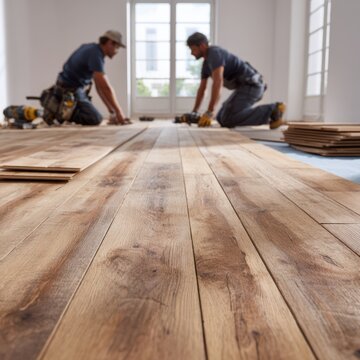 Professional installation of wooden flooring in home renovation