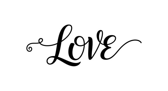 Handwritten script of the word love in cursive black ink handwriting