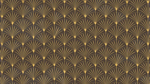 Art deco pattern with golden fan shapes on brown background
