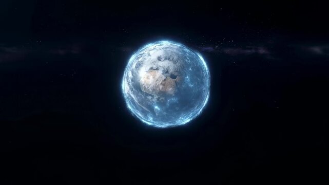 Rotating Earth with glowing atmosphere in space. A visual representation of our planet's beauty and fragility in the universe