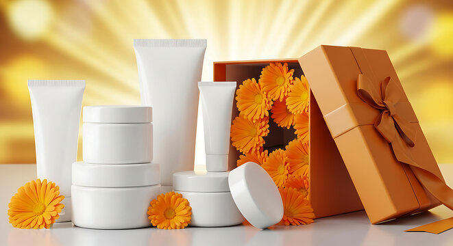 Luxury skincare gift set with floral cosmetic packaging