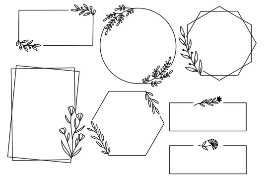 Minimal Floral Frame Set with Elegant Line Art Borders Vector Collection