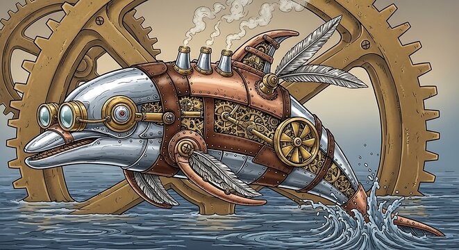 Steampunk Fish Machine Water Gears.