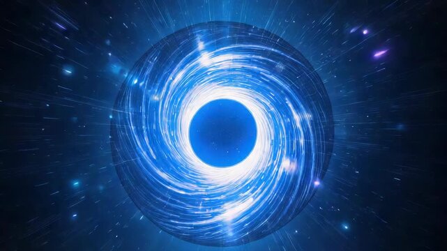 Swirling luminous blue wormhole portal galaxy space vortex with glowing motion streaks and starfield