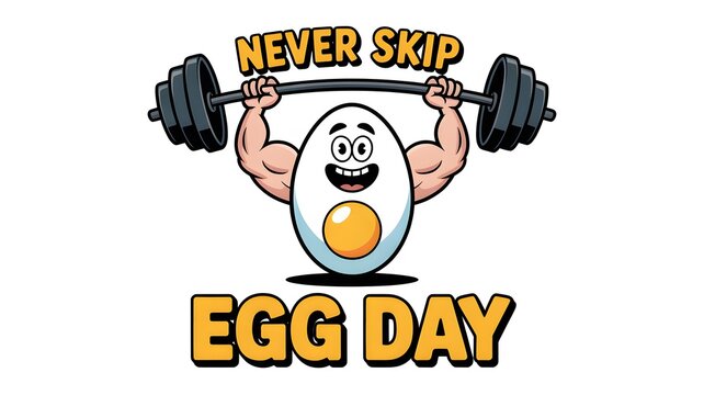 funny egg character lifting weights, never skip egg day